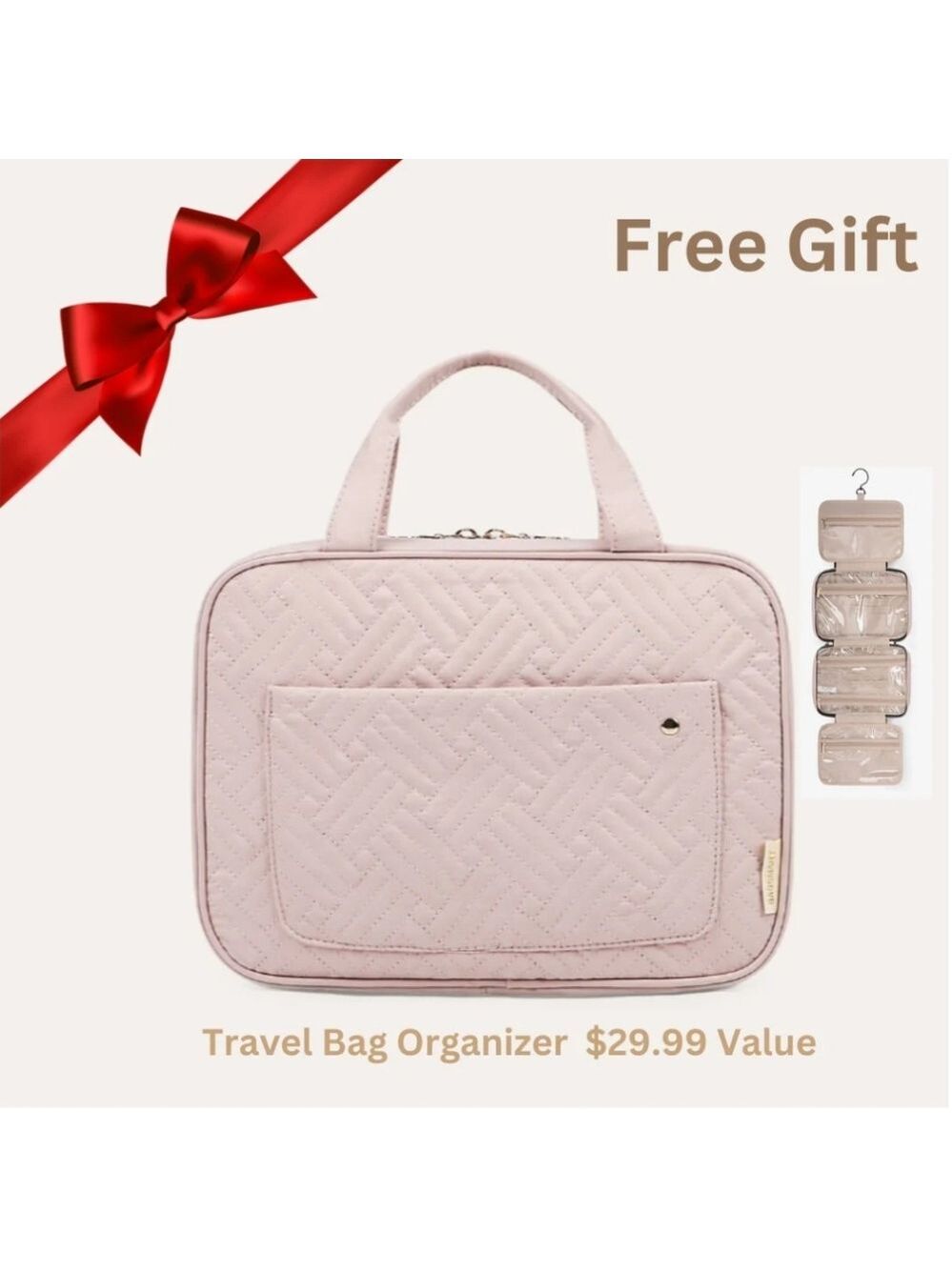 FREE OFFER.. Quilted Light Pink Travel Bag Organizer